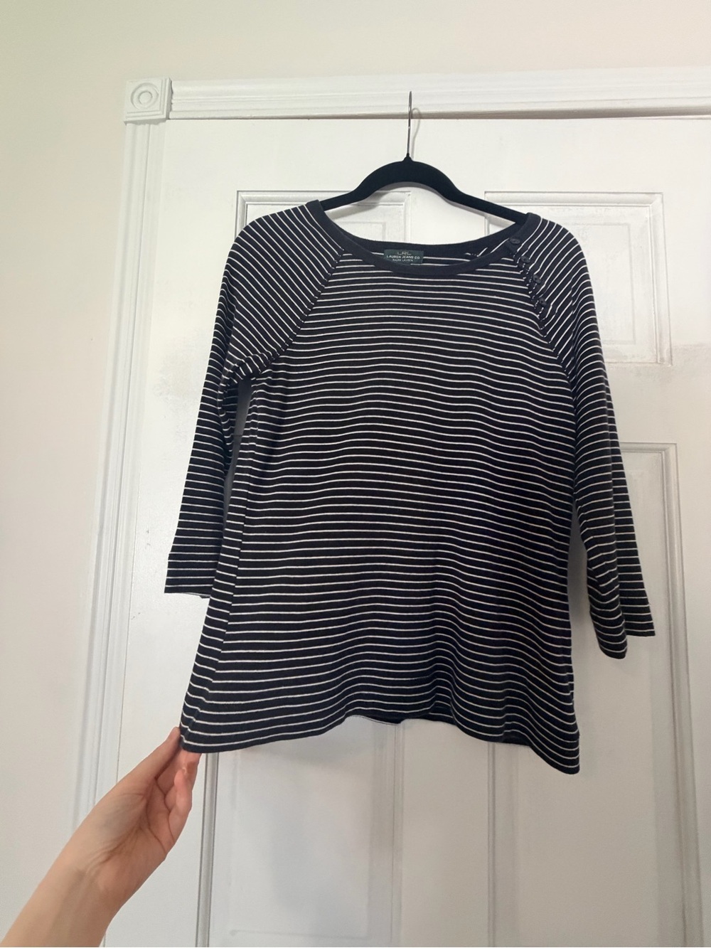 Lauren Ralph Lauren Black & White Striped Quarter Sleeve Top